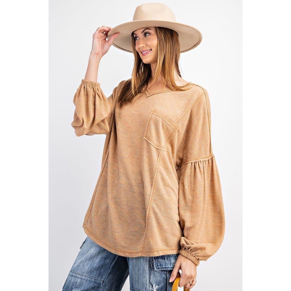 Bubble Slvs Multi Tone Light Hacci Sweater Top